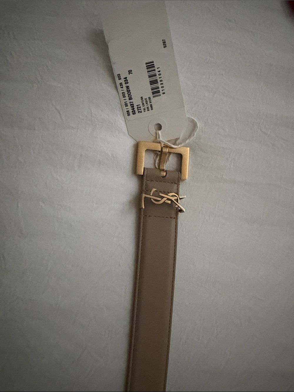 Saint Laurent Taupe Leather Belt with Gold YSL Accent
